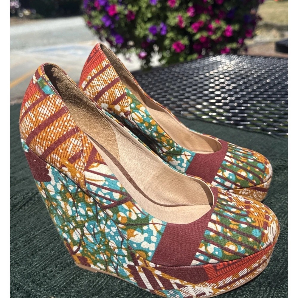 ALDO Forwood African Tribal Print Womens Wedge Tall Size 36 US 5.5 Shoes Vintage